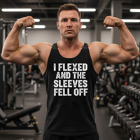Load image into Gallery viewer, I FLEXED AND THE SLEEVES FELL OFF printed on Men's Heavy Cotton Tank